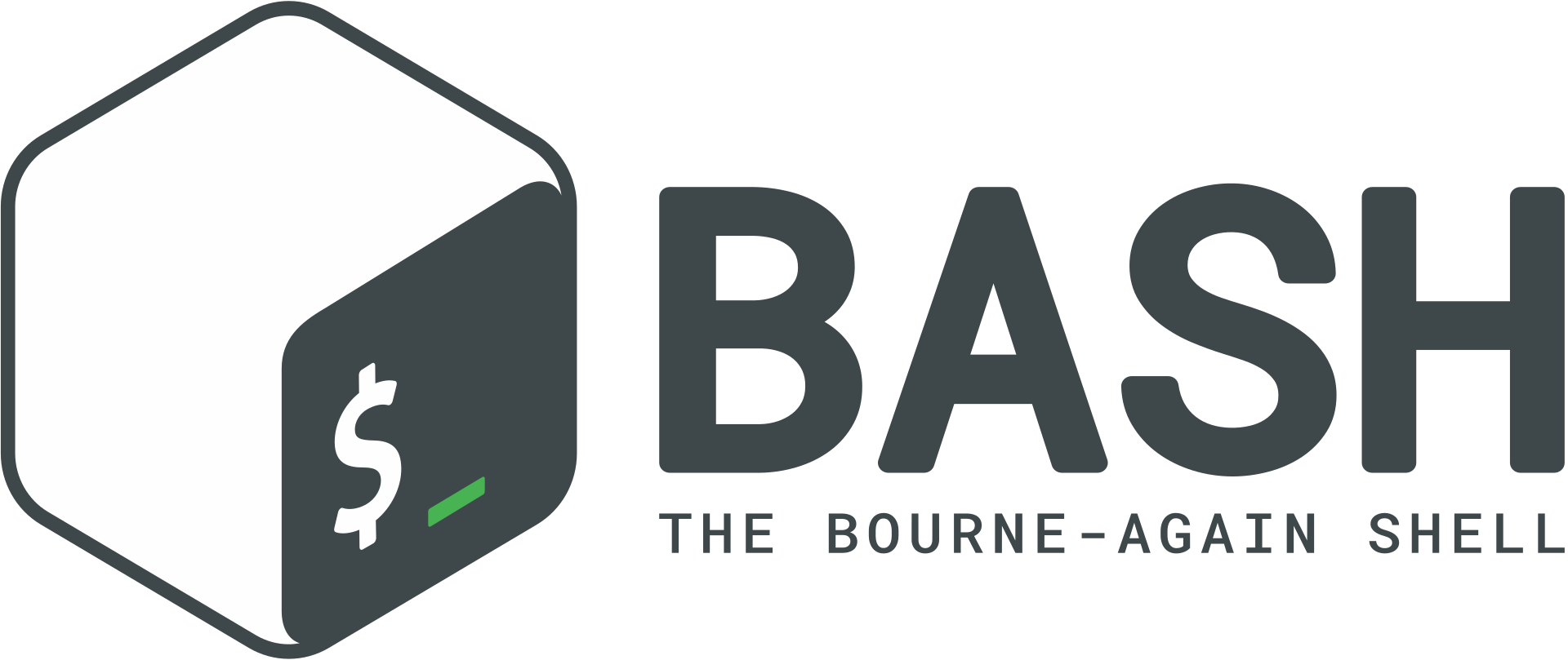Logo mit einem Würfel, einem Dollarzeichen und dem Text "BASH - THE BOURNE-AGAIN SHELL".