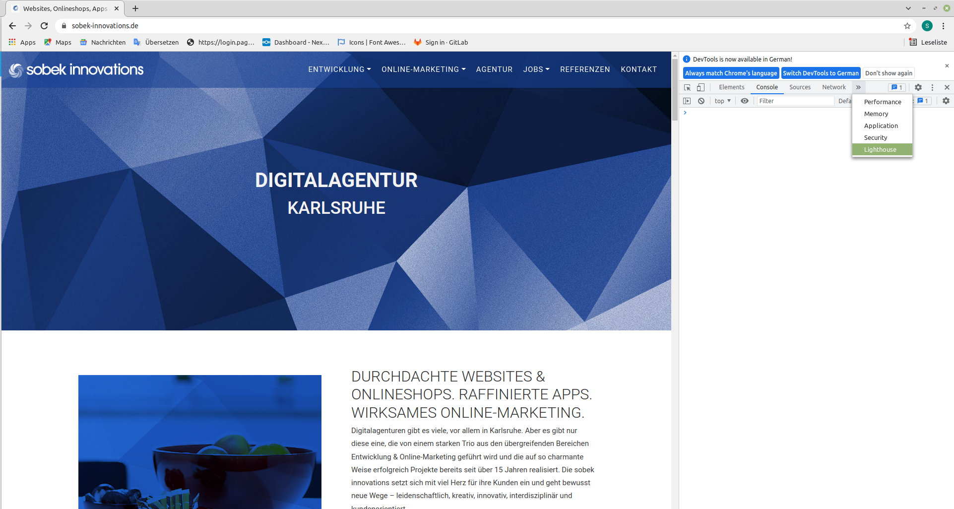Website der Digitalagentur Sobek Innovations in Karlsruhe mit Angeboten für Websites, Onlineshops, Apps und Online-Marketing.