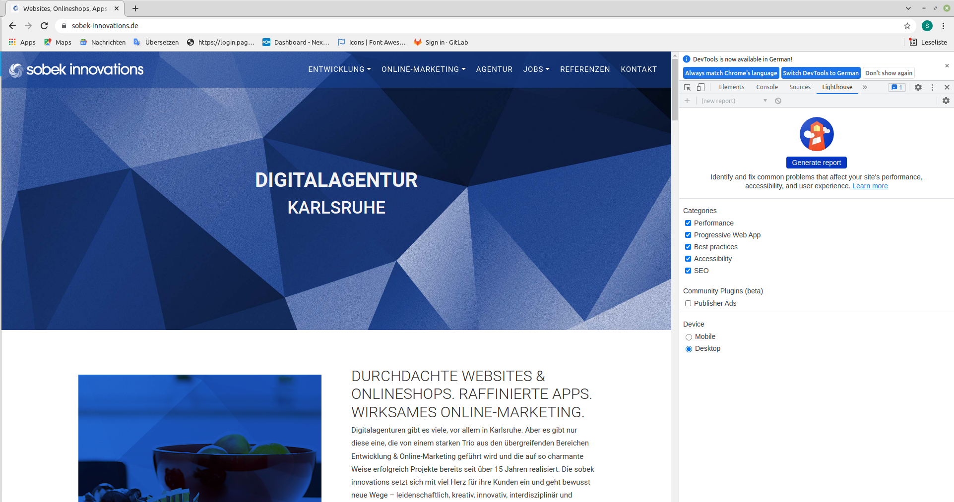 Website der Digitalagentur Sobek Innovations in Karlsruhe mit Angeboten für Websites, Onlineshops, Apps und Online-Marketing.