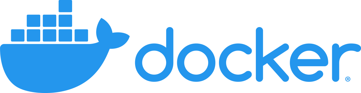 Das Bild zeigt das Docker-Logo mit einem blauen Wal, der Container trägt, und dem Wort "docker" daneben.