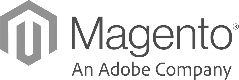 Logo von Magento, einem Unternehmen von Adobe, mit einem stilisierten M-Symbol.
