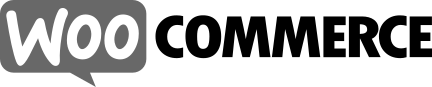 Das Bild zeigt das WooCommerce-Logo, bestehend aus dem Wort "Woo" in einem grauen Sprechblasen-Symbol und dem Wort "Commerce" daneben in schwarz.